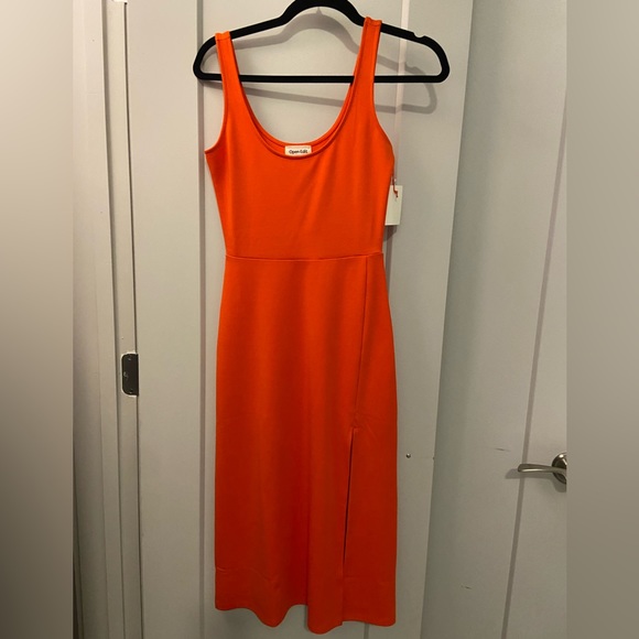 Open Edit Dresses Brand New Orange Coral Open Edit Midi Dress With Mid Thigh Slit Poshmark